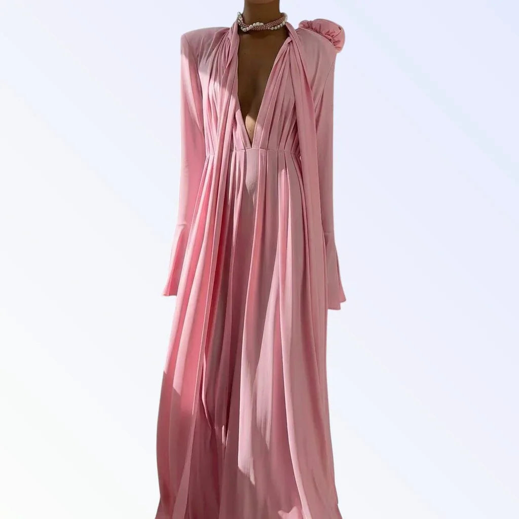 Vestido Flamenco KUKA rosa plissado frente