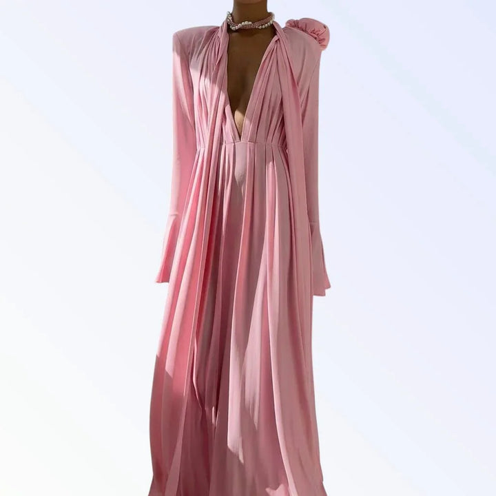 Vestido Flamenco KUKA rosa plissado frente