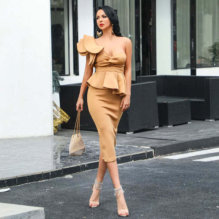 Elegant Off-Shoulder Ruffled Evening Dress for Women