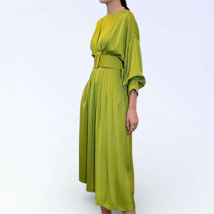 BELT — VESTIDO MIDI PLISSADO COM CINTO