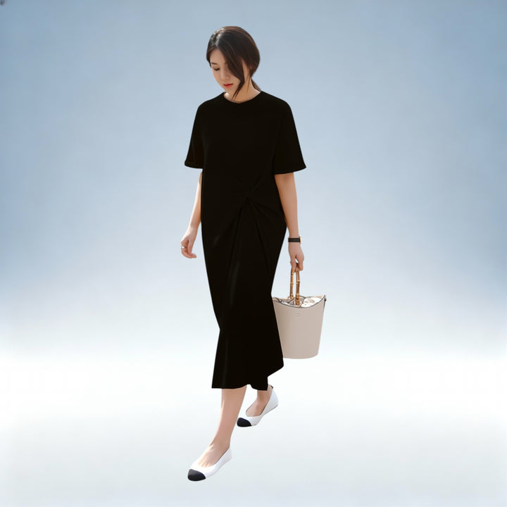 OLIVIA — Vestido Casual Comprido com Nó | Estilo Contemporâneo