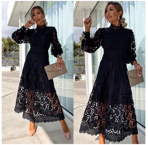 Charlize Romantic Lace Dress with Puff Sleeves (One Piece)