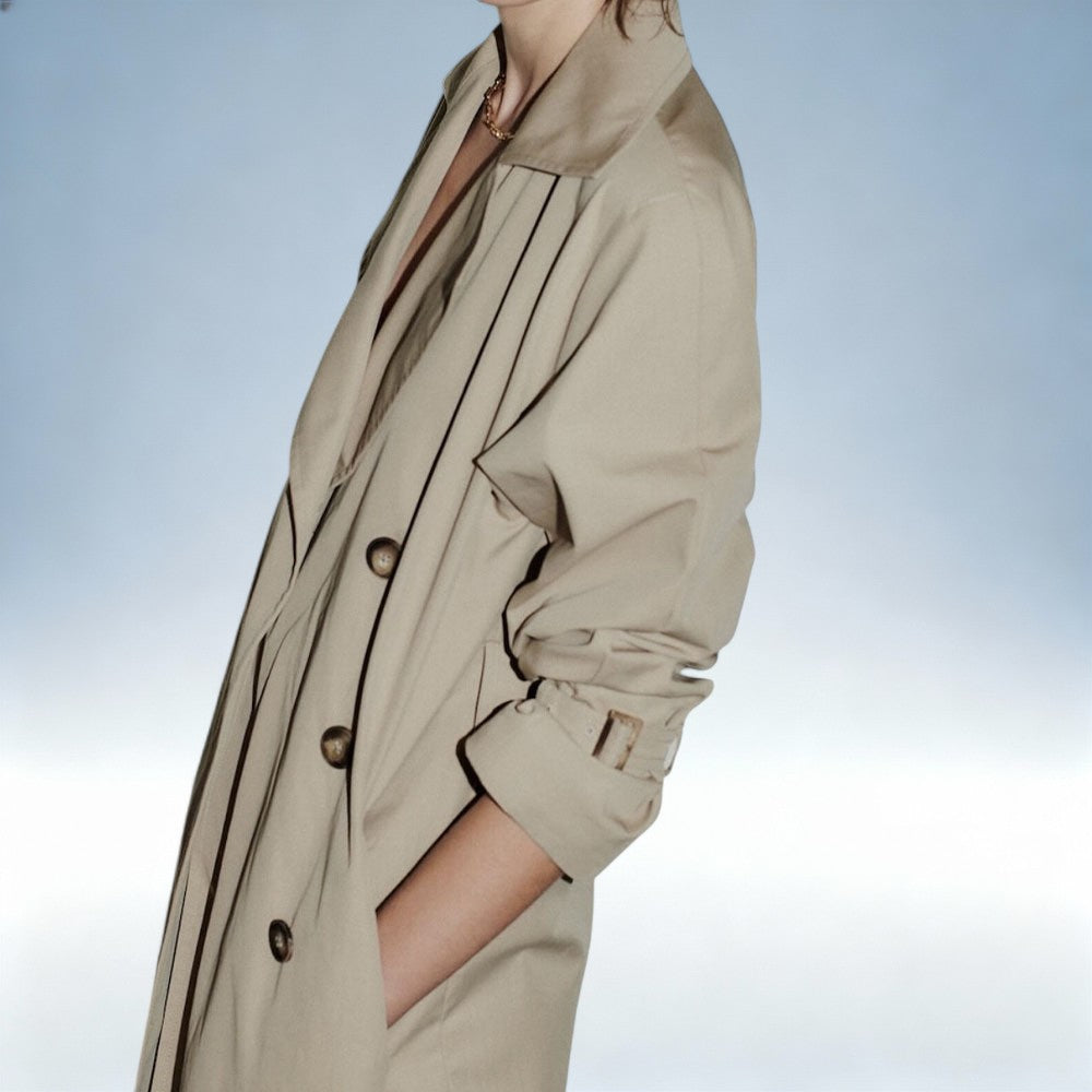 JÚLIA — Casaco Trench Coat Vintage Duplo Peito | Elegância Clássica