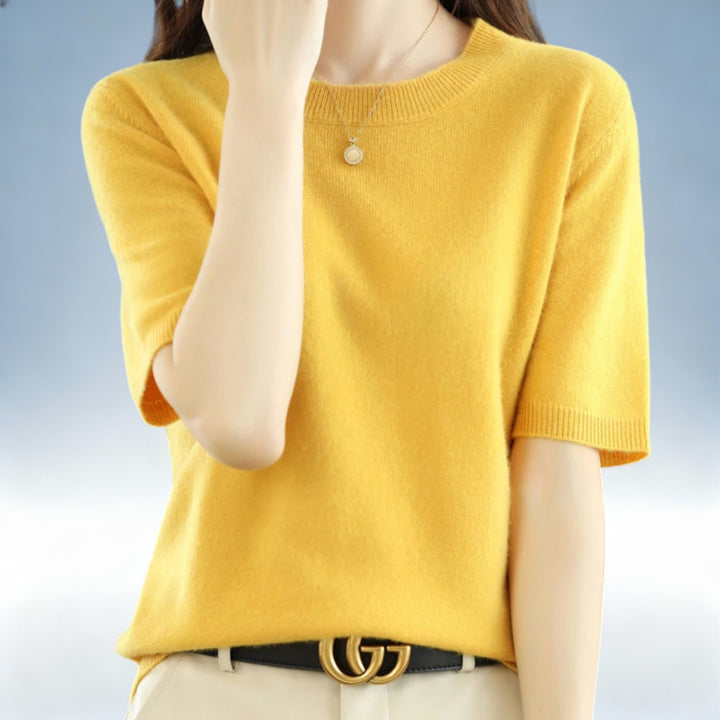 CLARISSE — Camisola Slim Fit Manga Curta em Lã e Algodão | Elegância Premium