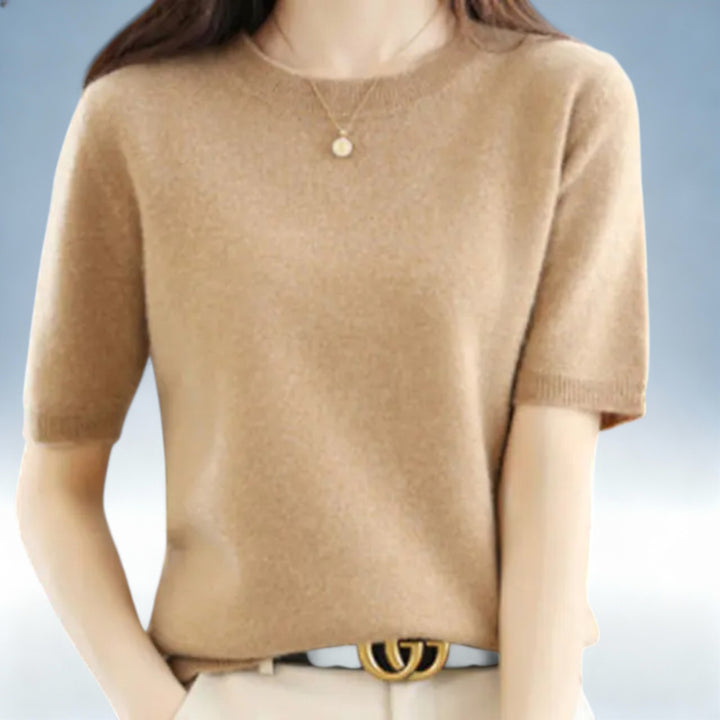 CLARISSE — Camisola Slim Fit Manga Curta em Lã e Algodão | Elegância Premium