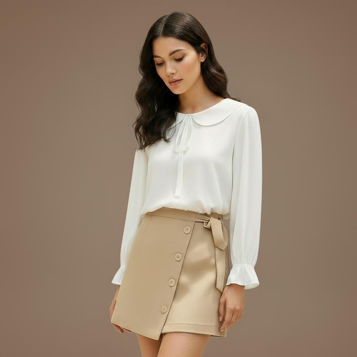 SOPHIA: Camisa Francesa com Laço na Gola
