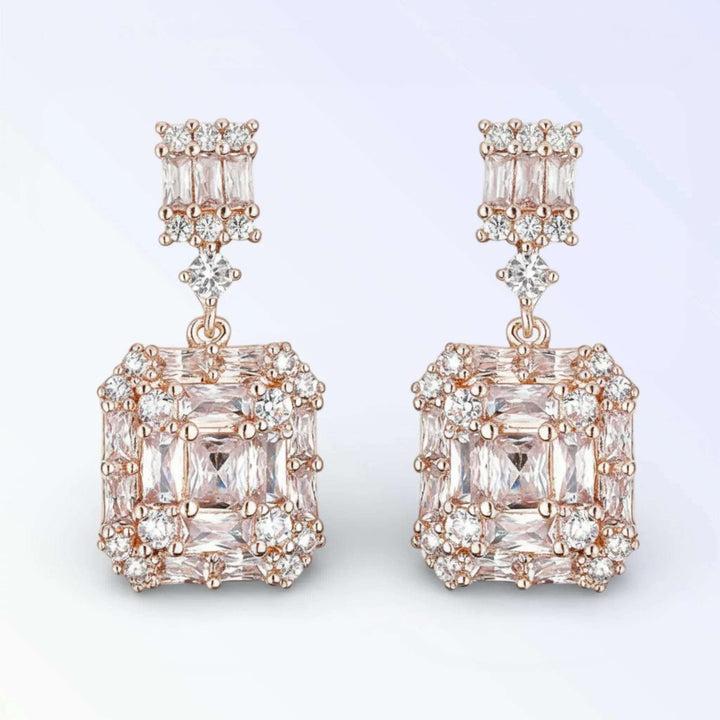 Brincos Ópera Quadrados Cristal – Elegância Dramática para Noites Especiais