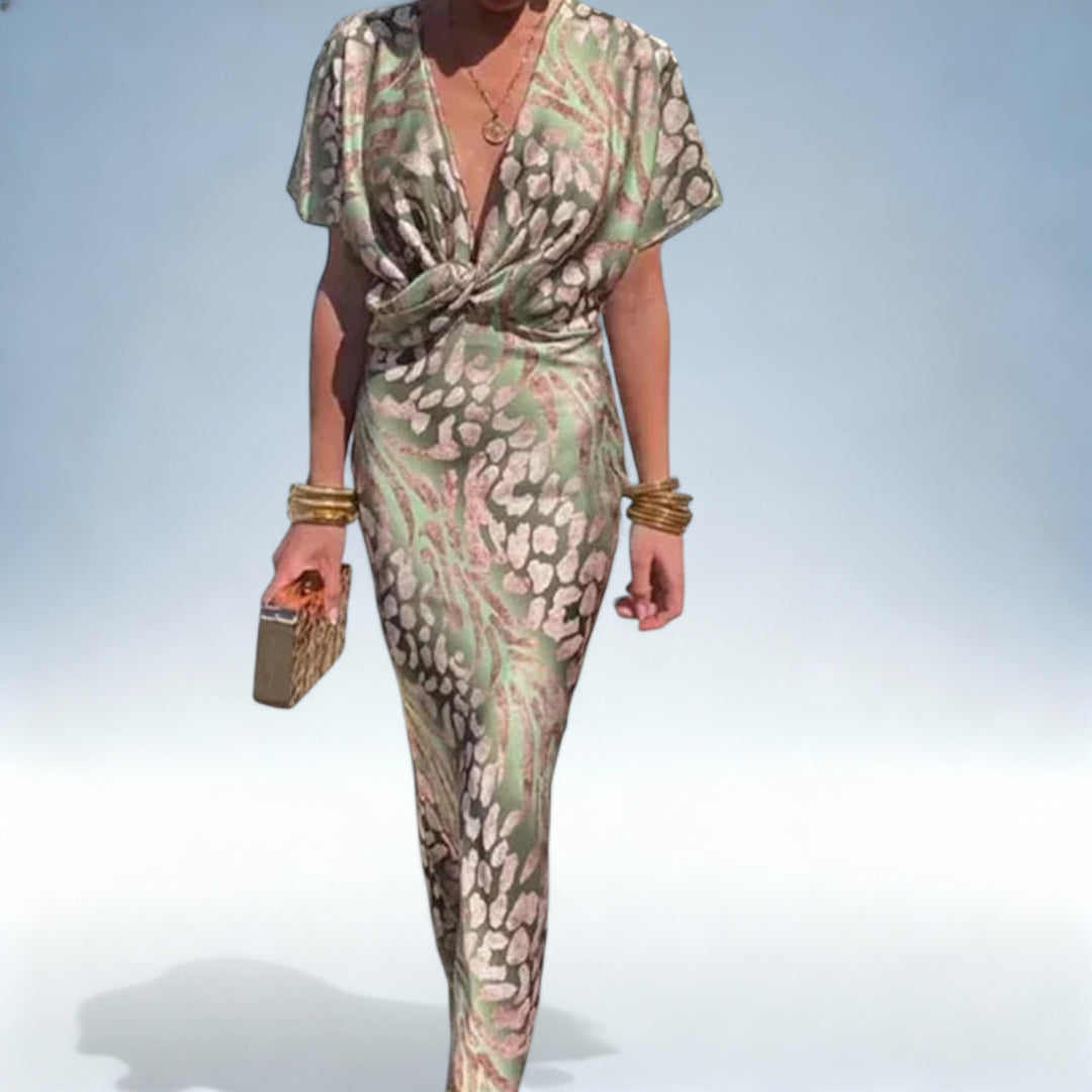 SOPHIA — Vestido Cetim Premium V-Neck Verde | Elegância Atemporal