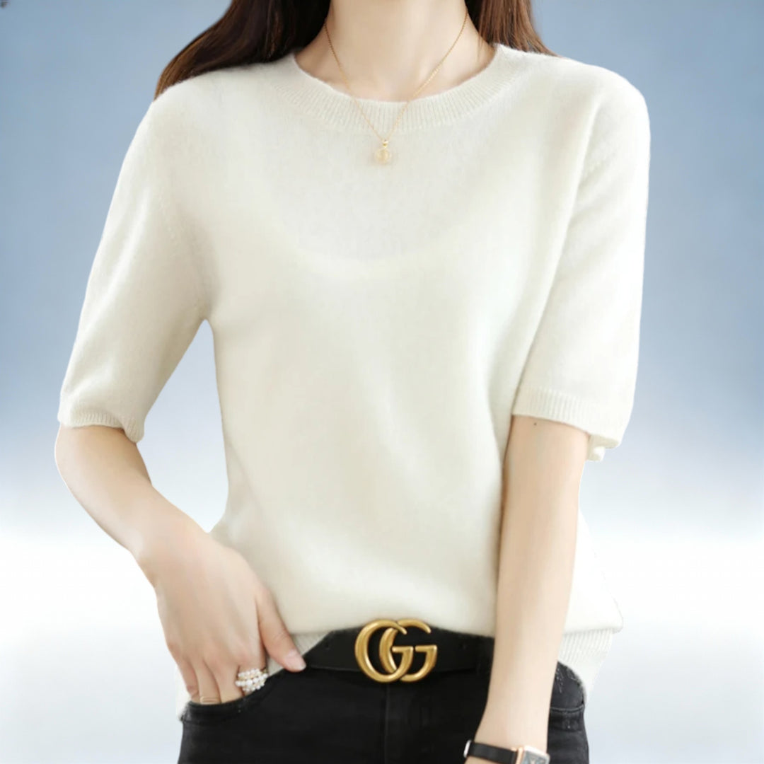 CLARISSE — Camisola Slim Fit Manga Curta em Lã e Algodão | Elegância Premium