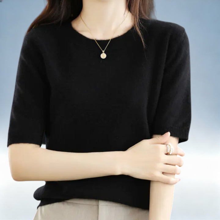 CLARISSE — Camisola Slim Fit Manga Curta em Lã e Algodão | Elegância Premium