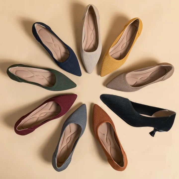 Sapatos Femininos de Salto Baixo com Bico Pontiagudo