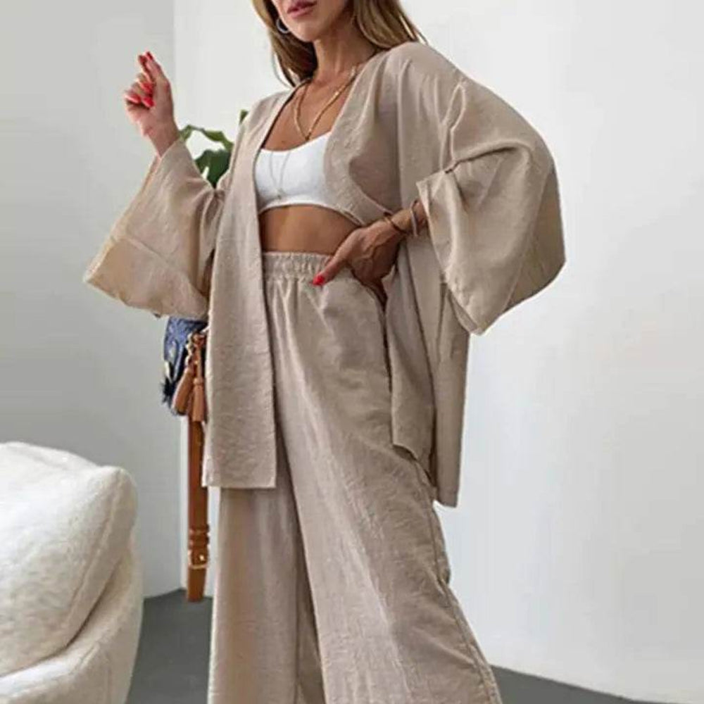 2024 New Cotton-Linen Cardigan and Wide-Leg Pants Set - KUKA Brand