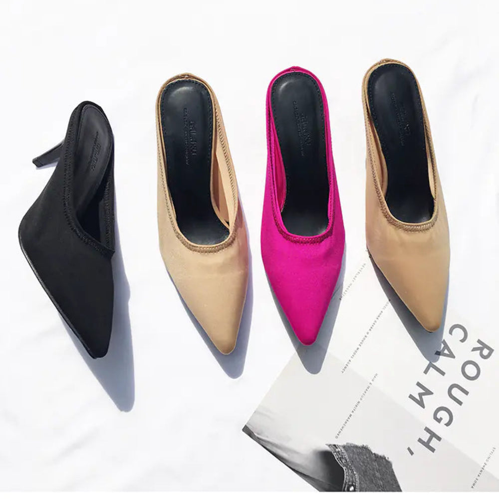 Mules Cetim Pontiagudo Elegante