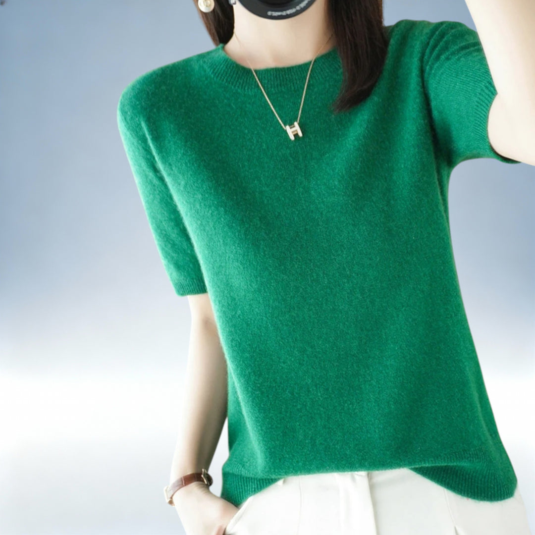 CLARISSE — Camisola Slim Fit Manga Curta em Lã e Algodão | Elegância Premium