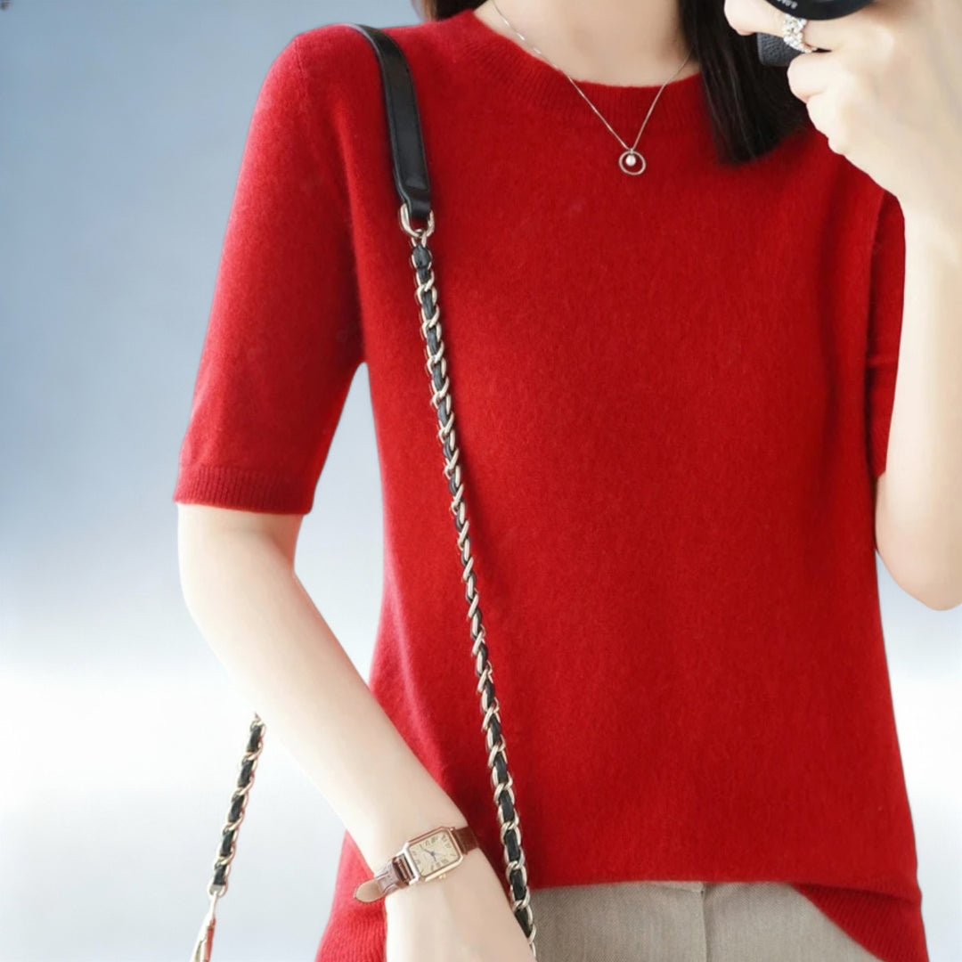 CLARISSE — Camisola Slim Fit Manga Curta em Lã e Algodão | Elegância Premium