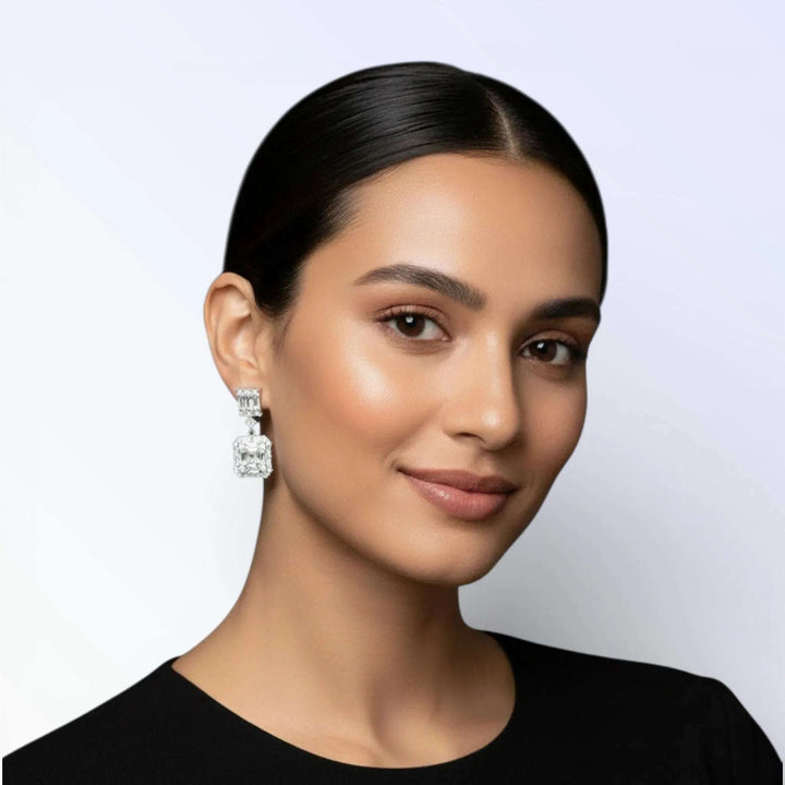 Brincos Ópera Quadrados Cristal – Elegância Dramática para Noites Especiais