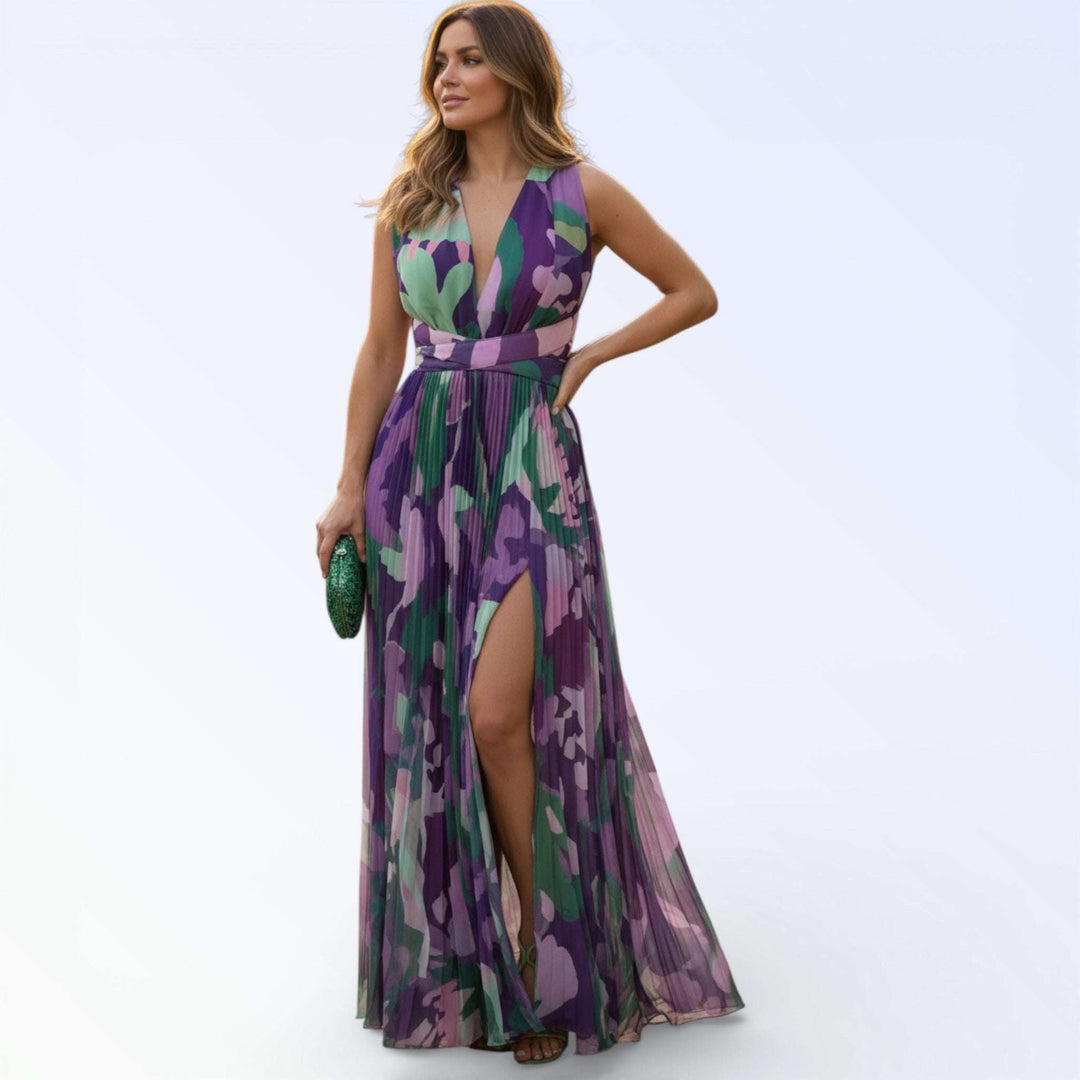 FLORA — VESTIDO LONGO PLISSADO FLORAL