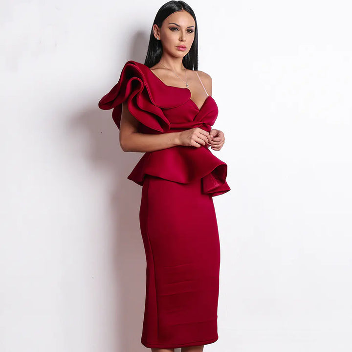 Elegant Off-Shoulder Ruffled Evening Dress for Women