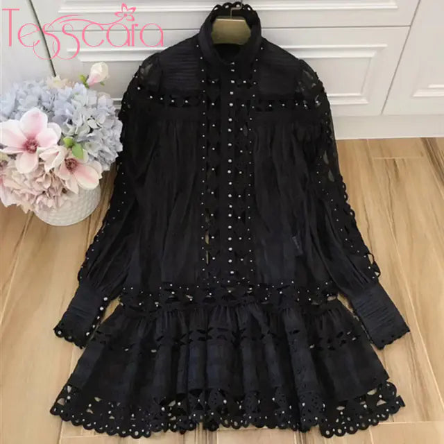 TESSCARA Women's Luxury Elegant Beaded Turtleneck Dress